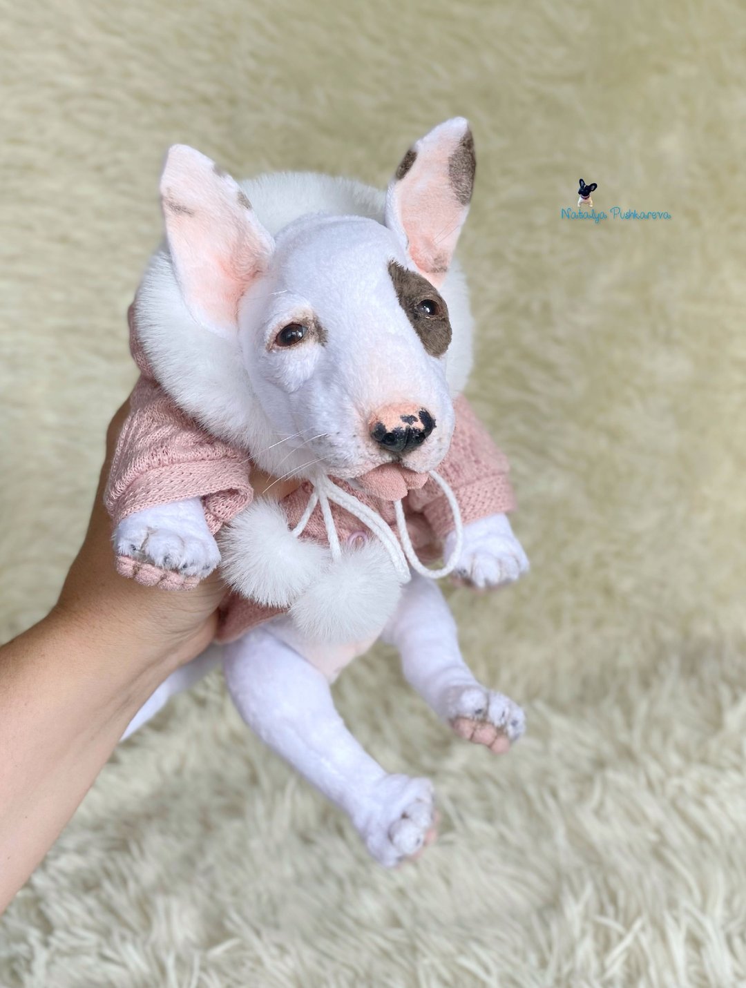 毛绒斗牛犬小狗 逼真的玩具 - 玩偶/公仔 - 聚酯纤维 白色
