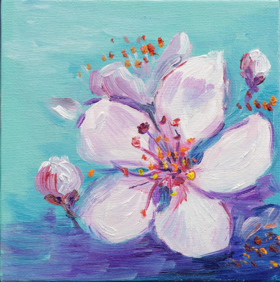 Sakura Oil Painting Cherry Blossom Original Art small Flower wall Art Tiny Japan - 海报/装饰画/版画 - 其他材质 粉红色