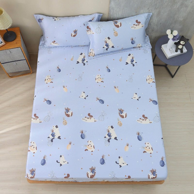 鸿宇 300织天丝 床包枕套组 喵喵里欧(单人/双人/加大/特大) - 寝具 - 其他材质 蓝色