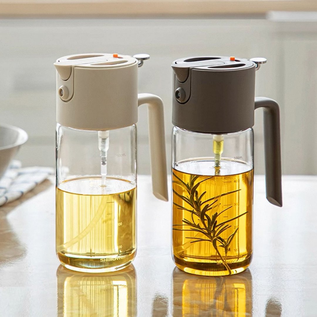 日本霜山 按压式喷倒两用油瓶/玻璃油壶-550ml-多色可选 - 调味罐/酱料瓶 - 玻璃 透明