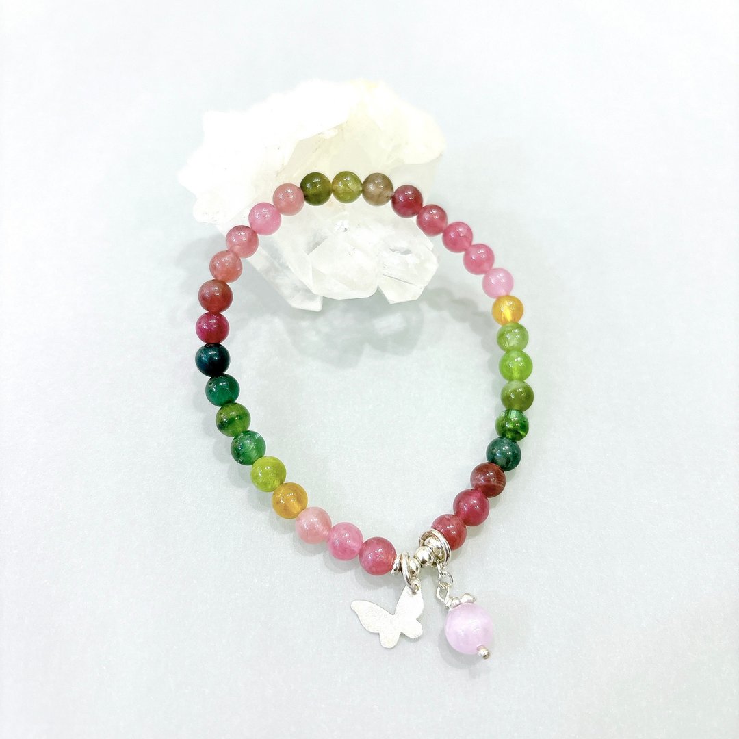Ops Tourmaline Gemstone Silver-碧玺/纯银/蝴蝶手链/限定/高品 - 手链/手环 - 宝石 多色