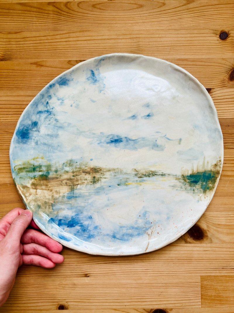 湖映白云起  手绘陶 30 x 28.2 x 2.1 cm - 其他 - 陶 