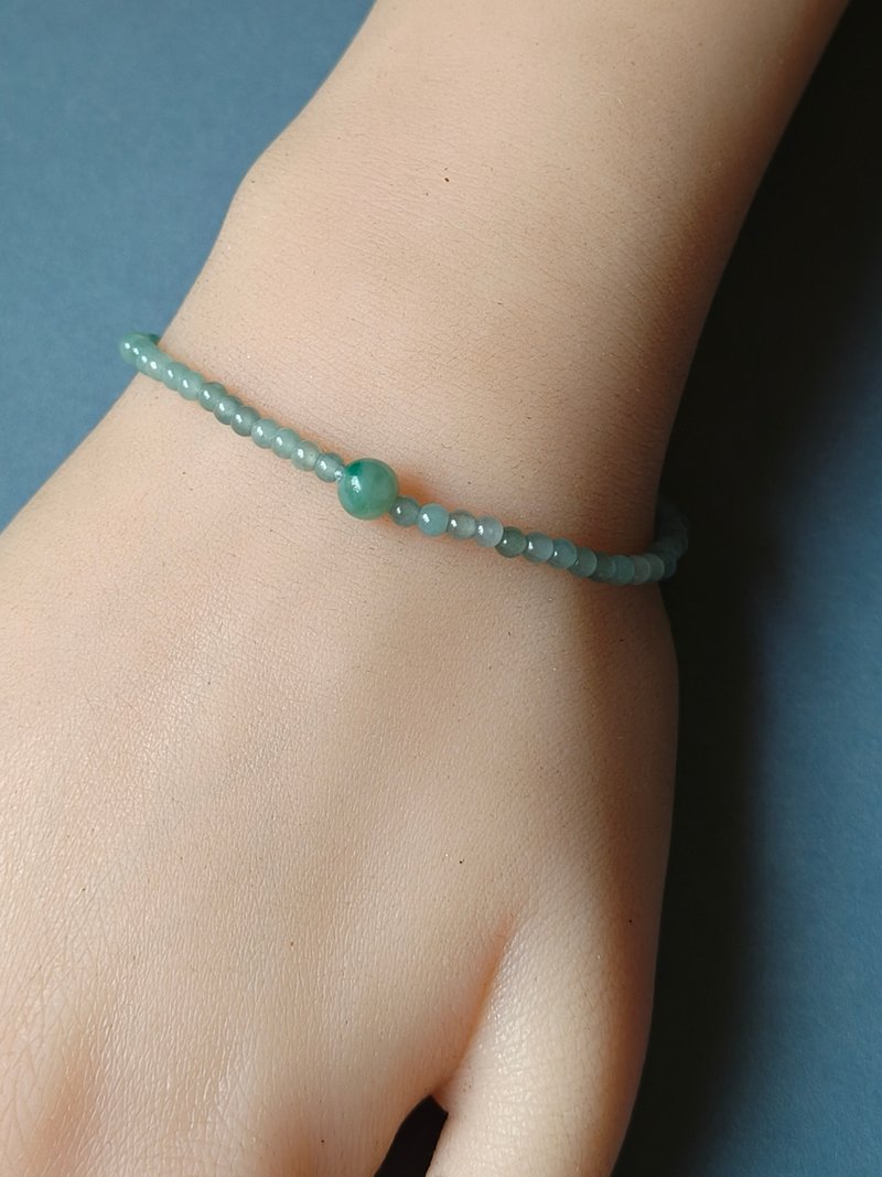 缅甸天然翡翠 冰种小圆珠 绿飘花珠 细细手链 - 手链/手环 - 玉石 绿色