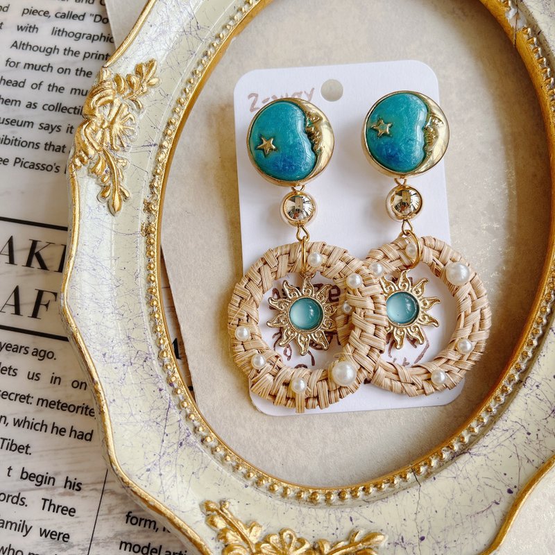 wow Handmade-蓝色海洋  2way钮扣耳环 - 耳环/耳夹 - 其他材质 