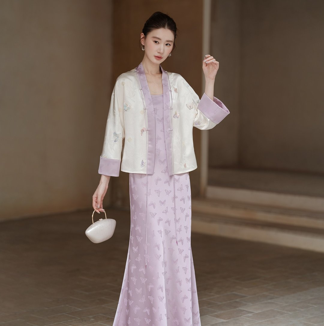 【醋酸】新中式复古中国风 刺绣外披/吊带裙 - 女装上衣 - 其他材质 紫色