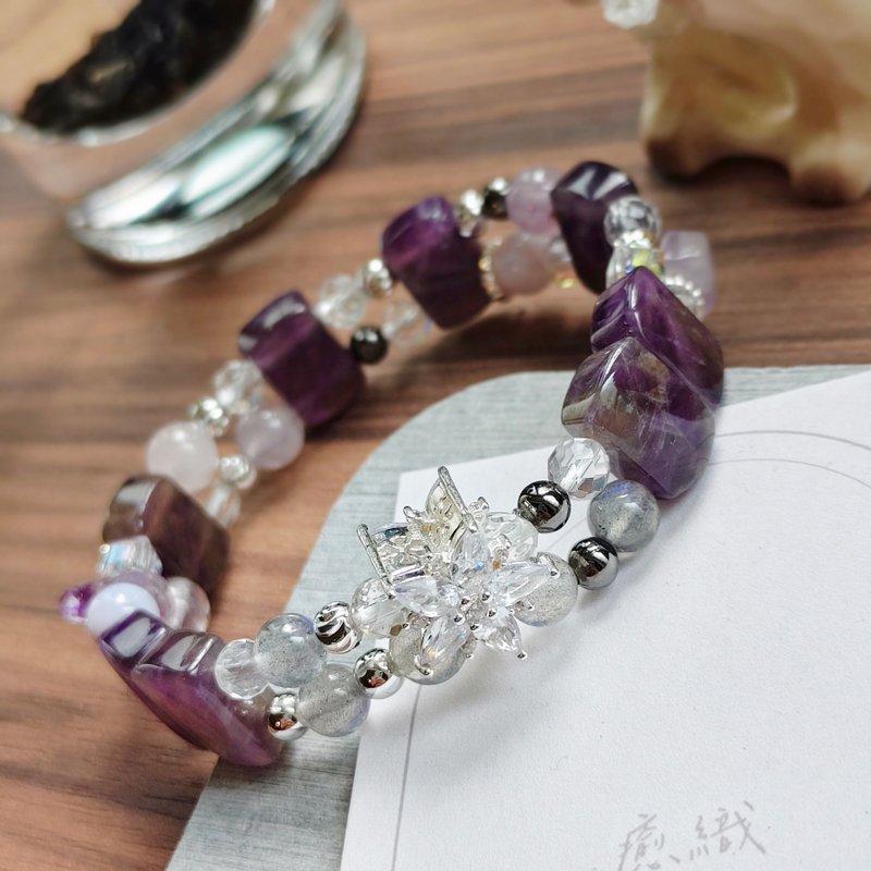 【锆石星星×紫水晶手排× 灰月光水晶手链】招财 - 手链/手环 - 水晶 紫色