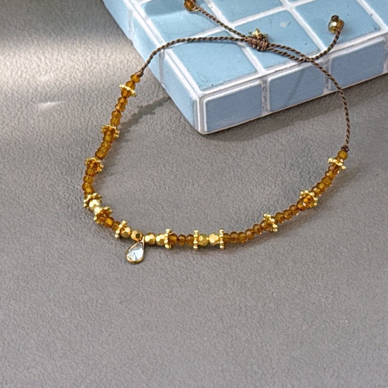 璀璨水晶古董玻璃珠手链 可调手围 - 手链/手环 - 宝石 金色