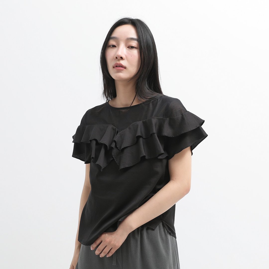 Menghui_梦回拼接上衣_24SF002_黑 - 女装上衣 - 聚酯纤维 黑色