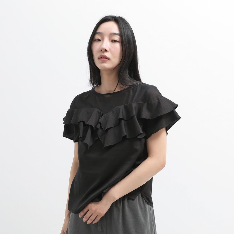 Menghui_梦回拼接上衣_24SF002_黑 - 女装上衣 - 聚酯纤维 黑色