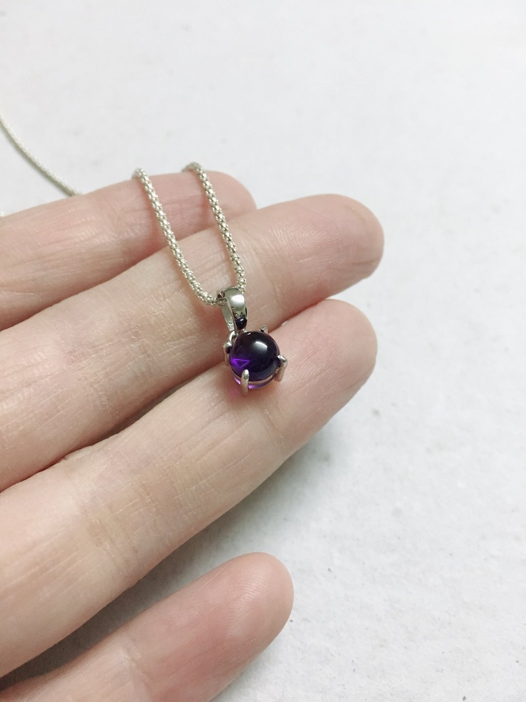 紫水晶 项链 吊坠 蛋面 印度制 925纯银材质 - 项链 - 水晶 紫色