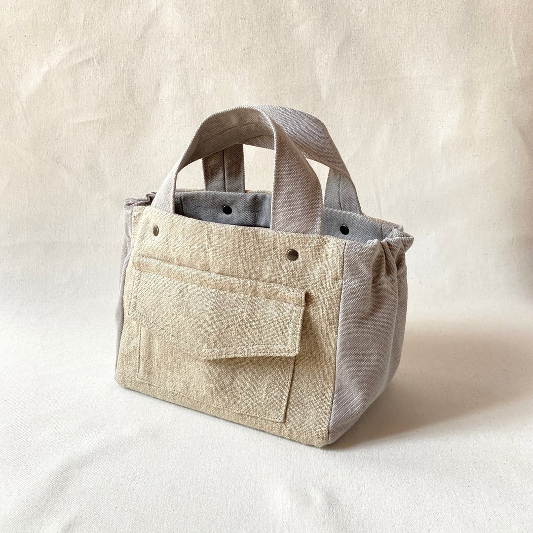 Gather Tote Pocket*Mini 浅灰色 8号帆布 迷你托特包 翻盖口袋 - 手提包/手提袋 - 棉 灰色