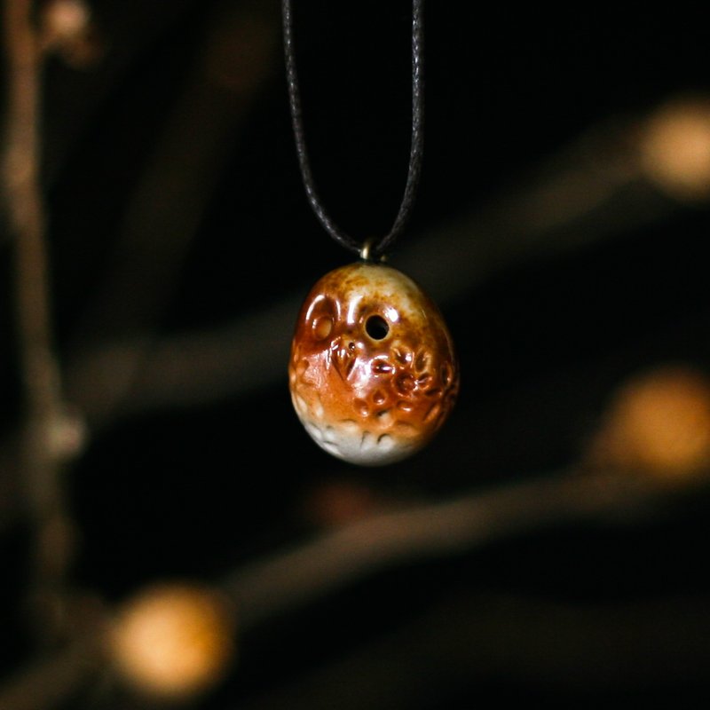 柴烧陶精油项链  小花猫头鹰 - 项链 - 陶 咖啡色