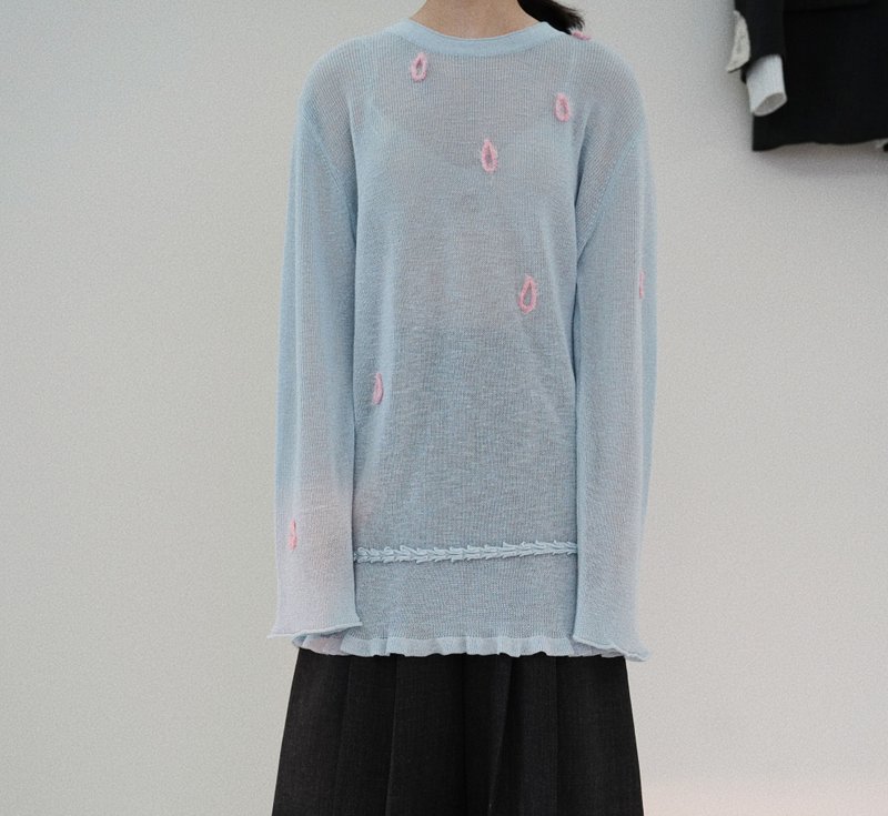 【手工那年的雨】复古中性风格/雨滴手工钩针针织衫 - 其他 - 棉．麻 蓝色