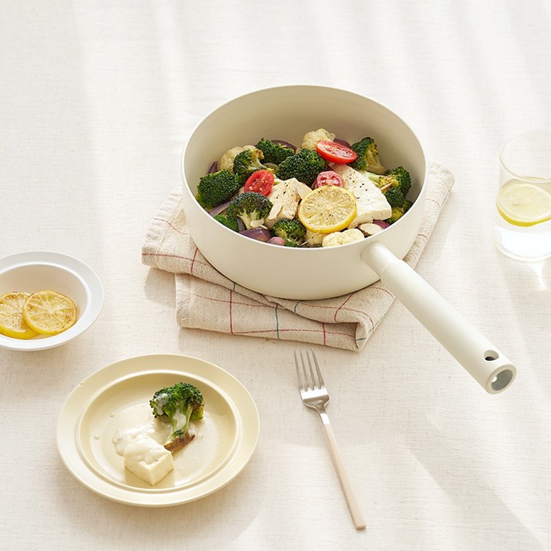 韩国制平底不沾两用锅22CM IH适用/不挑锅具 陶瓷 礼物 锅子 汤锅 - 锅具/烤盘 - 其他材质 白色