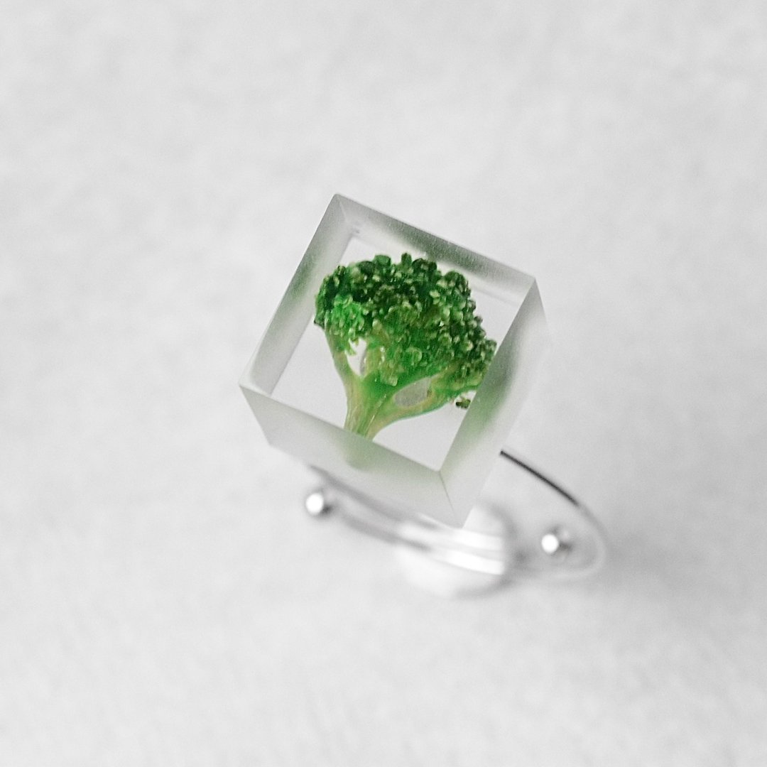Broccoli Coil Ring, Free Size, Silver Color, Birthday Gift, Eisei Flower lover Girl, Wedding Gift, Japanese Design - 戒指 - 树脂 绿色