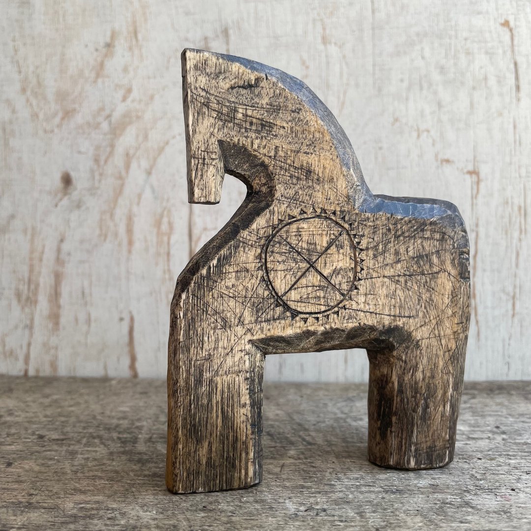 Norse wooden horse Shaman amulet Ethnic decor Russian style statue - 玩偶/公仔 - 木头 卡其色