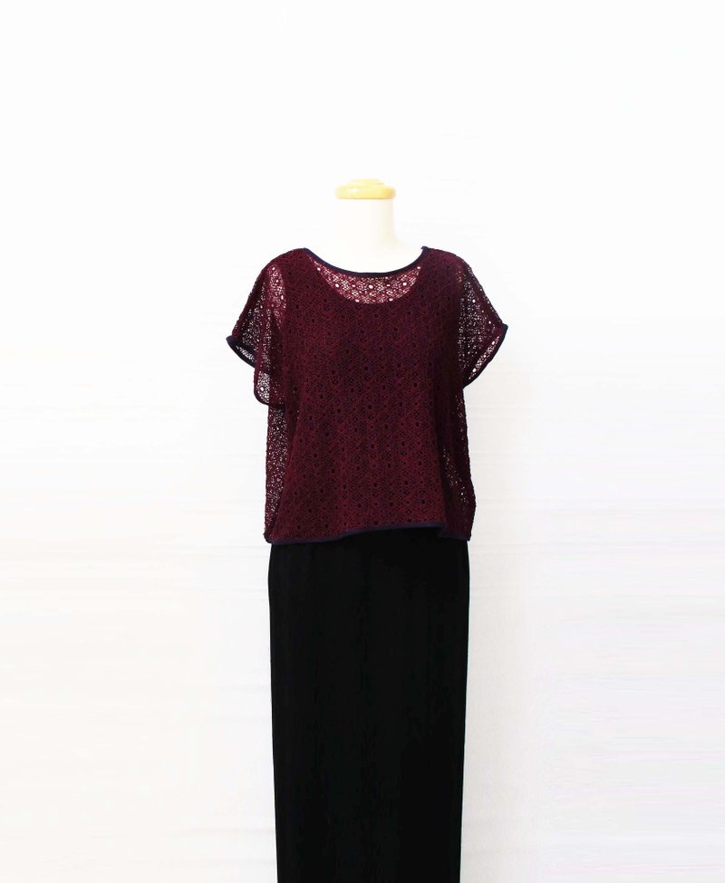 Wahr_酒红蕾丝背心 - 女装背心 - 聚酯纤维 