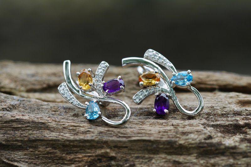 多色脉轮耳环。紫。黄水晶。拓帕石∣礼物 母亲节 毕业 - 耳环/耳夹 - 宝石 多色