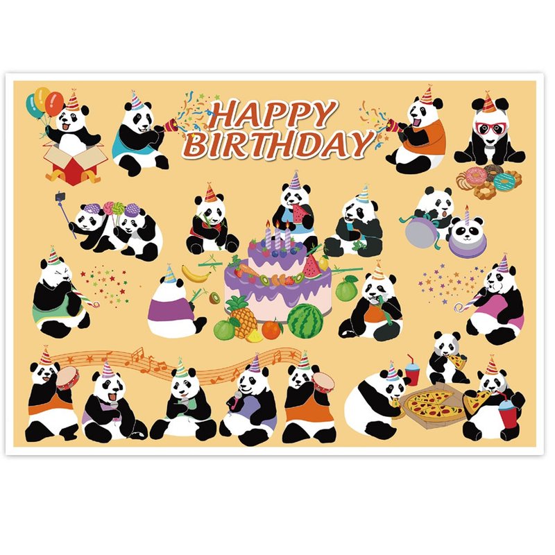 明信片--猫熊生日快乐 - 卡片/明信片 - 纸 橘色