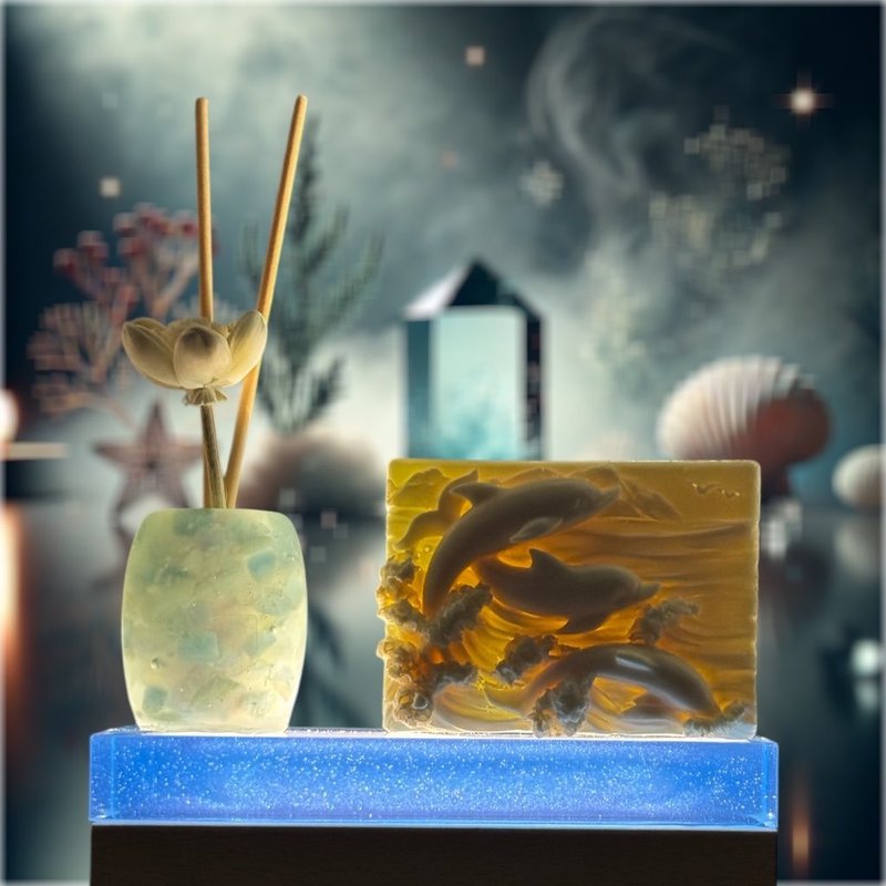 净念开运水晶扩香灯座系列 蓝水晶 飞跃海豚 赠5ML天然精油-单方 - 灯具/灯饰 - 树脂 蓝色