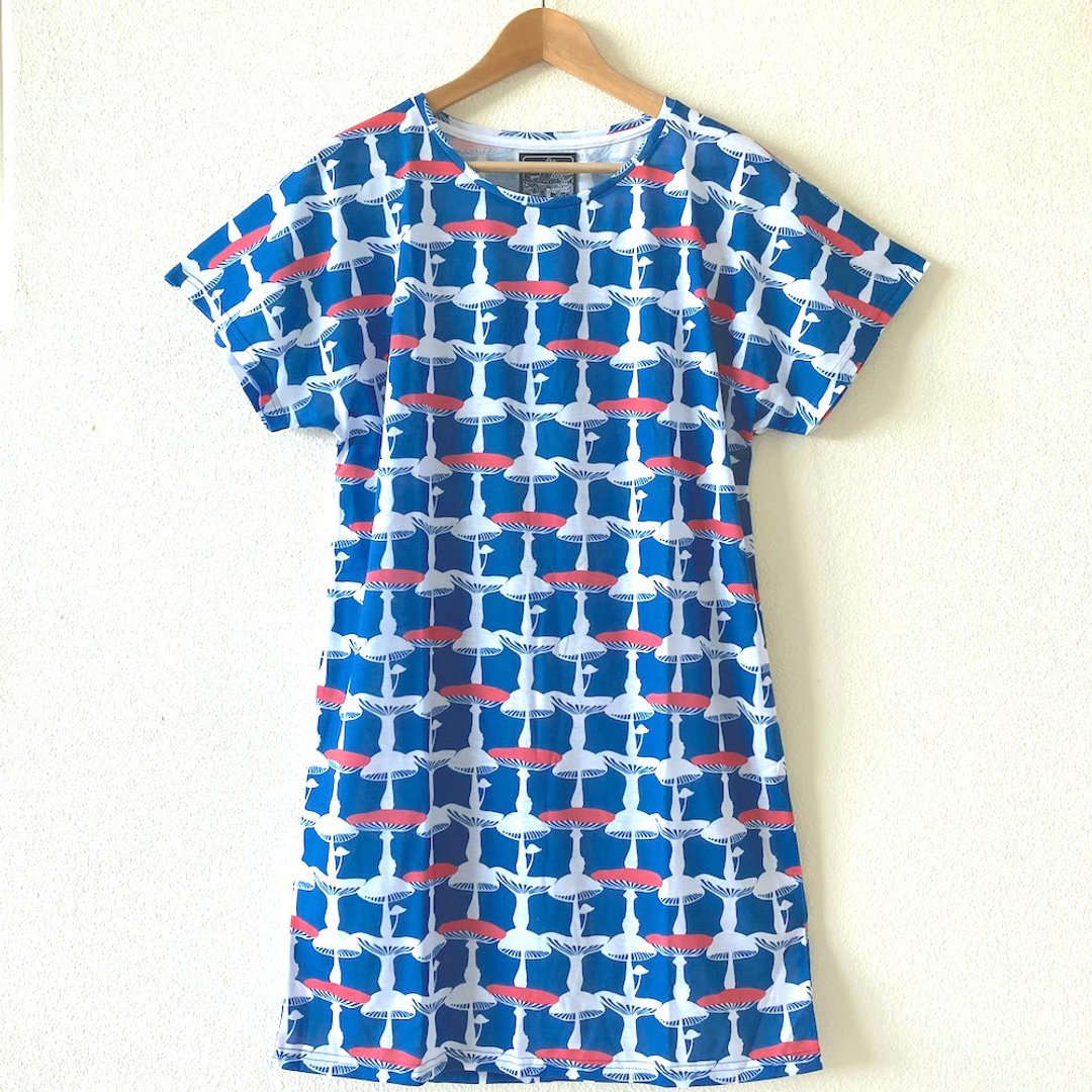 蘑菇格纹T恤连身裙 / Tshirt one-piece -kinoko plaid-/T恤、连身裙、缇花、长袖T恤 - 洋装/连衣裙 - 其他材质 多色