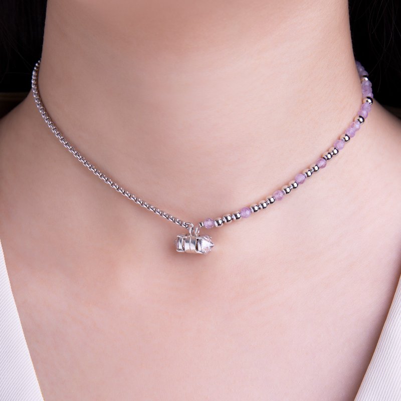 最佳礼物【易配戴】紫水晶吸磁手链/短链/颈链 - 项链 - 铜/黄铜 紫色