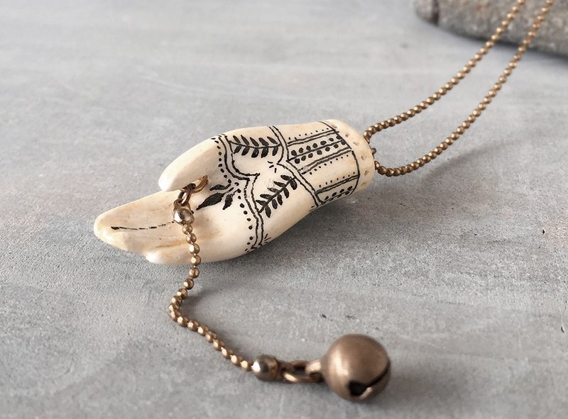 陶瓷吊墜項鍊 -  3D鳥 - 珍珠奶白色調 - 手繪 - 项链 - 陶 