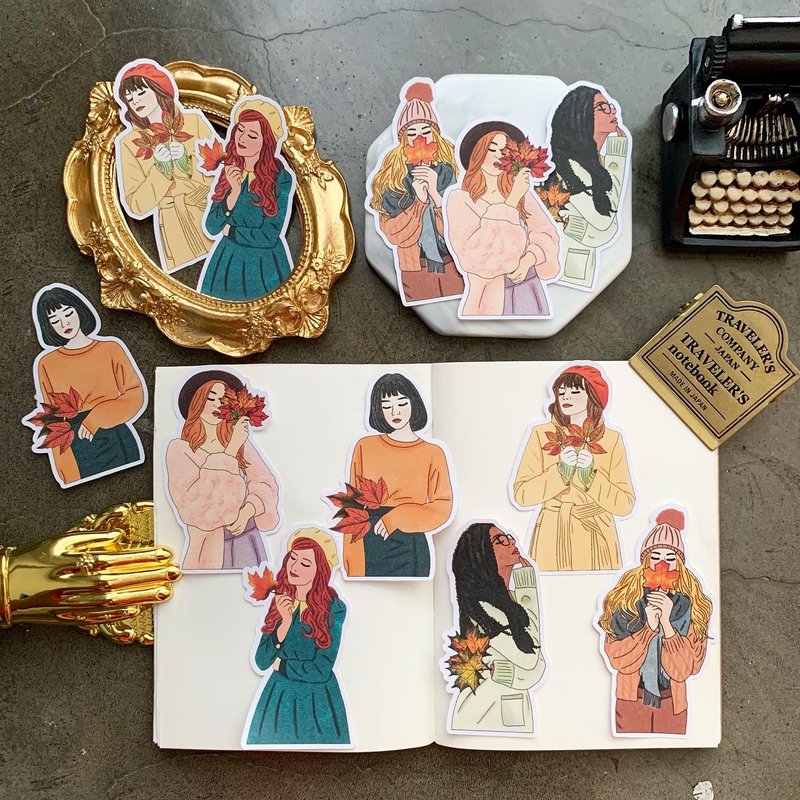 Sticker Fall girls - 贴纸 - 纸 