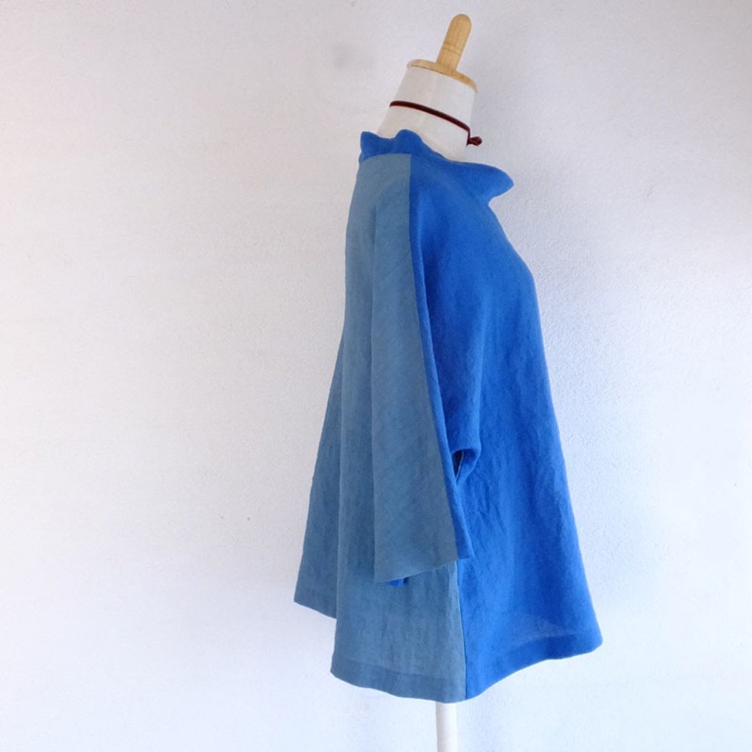Pullover two-color linen - 女装上衣 - 棉 蓝色