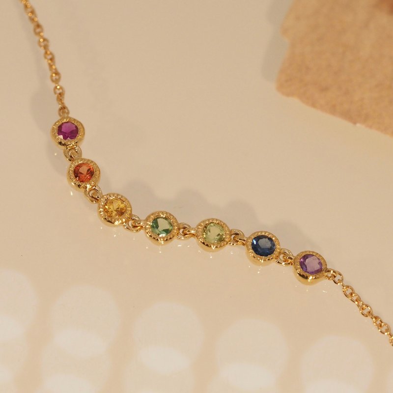 18K金彩虹链条手链 18K Gold Rainbow Bezel Chain Bracelet - 手链/手环 - 贵金属 