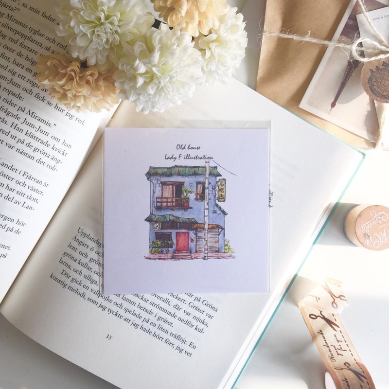 手绘老房子迷你明信片-小吃店 - 卡片/明信片 - 纸 蓝色