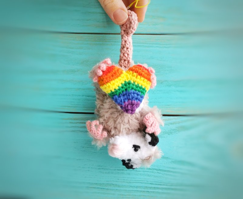 Rainbow Opossum, possum plush, car hanging, car ornament - 钥匙链/钥匙包 - 其他材质 灰色
