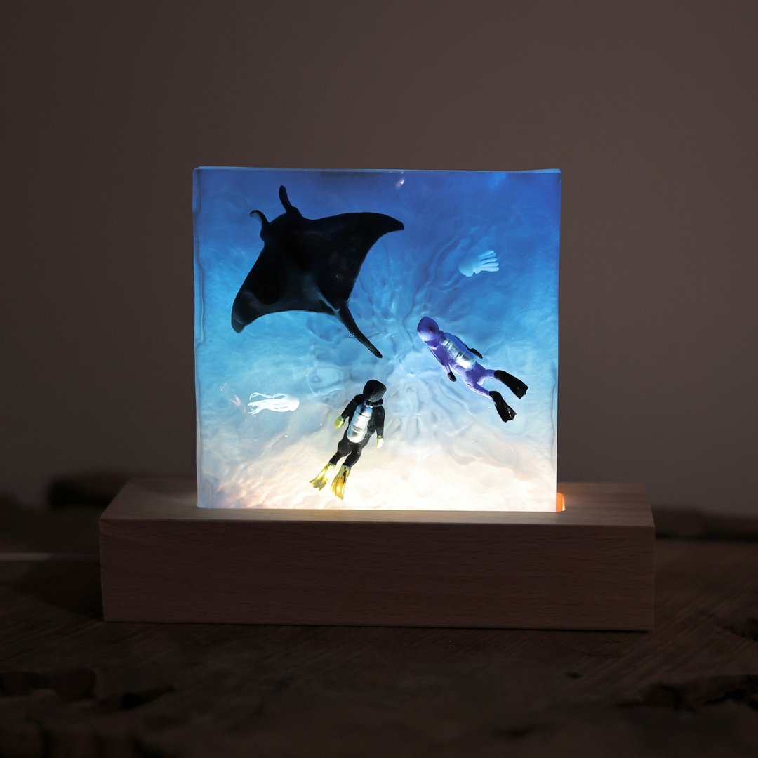 【客製】送你一塊海洋 /海龟Manta潜水治癒系海洋手工小燈 - 摆饰 - 树脂 蓝色