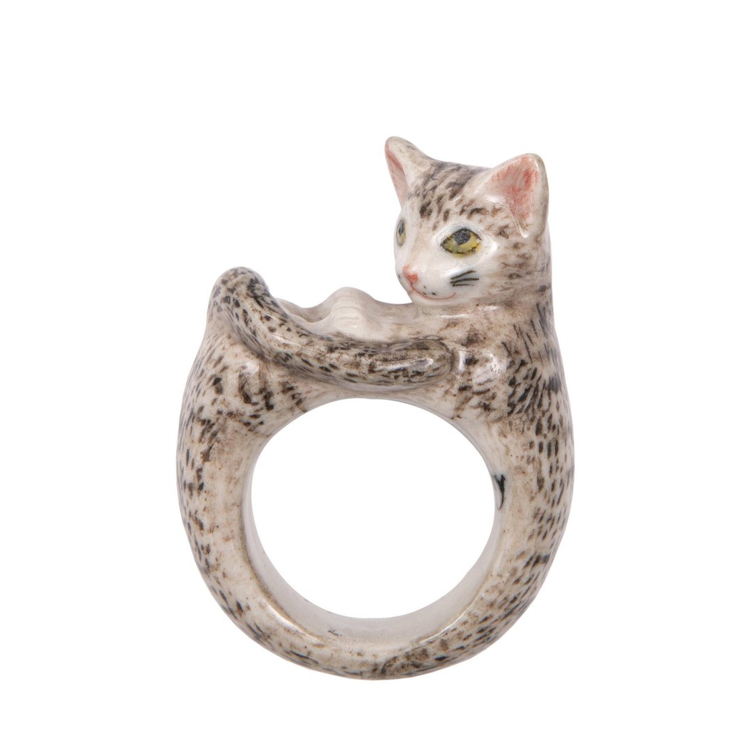 AndMary 手绘瓷戒指-虎斑猫 礼盒装 Tabby Cat Ring - 戒指 - 瓷 金色