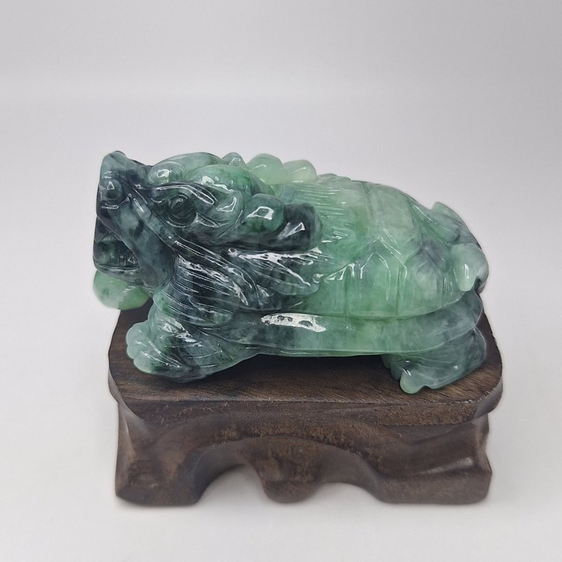 温润老种冰绿色花青料龙龟雕刻摆件 |天然缅甸玉A货翡翠 - 摆饰 - 玉石 