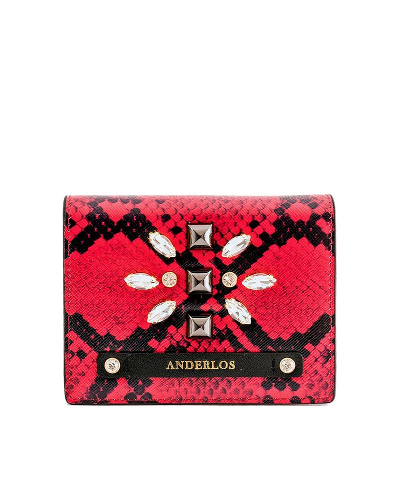 ANDERLOS 宝石系列 红蛇纹真皮卡片夹 - 皮夹/钱包 - 真皮 红色