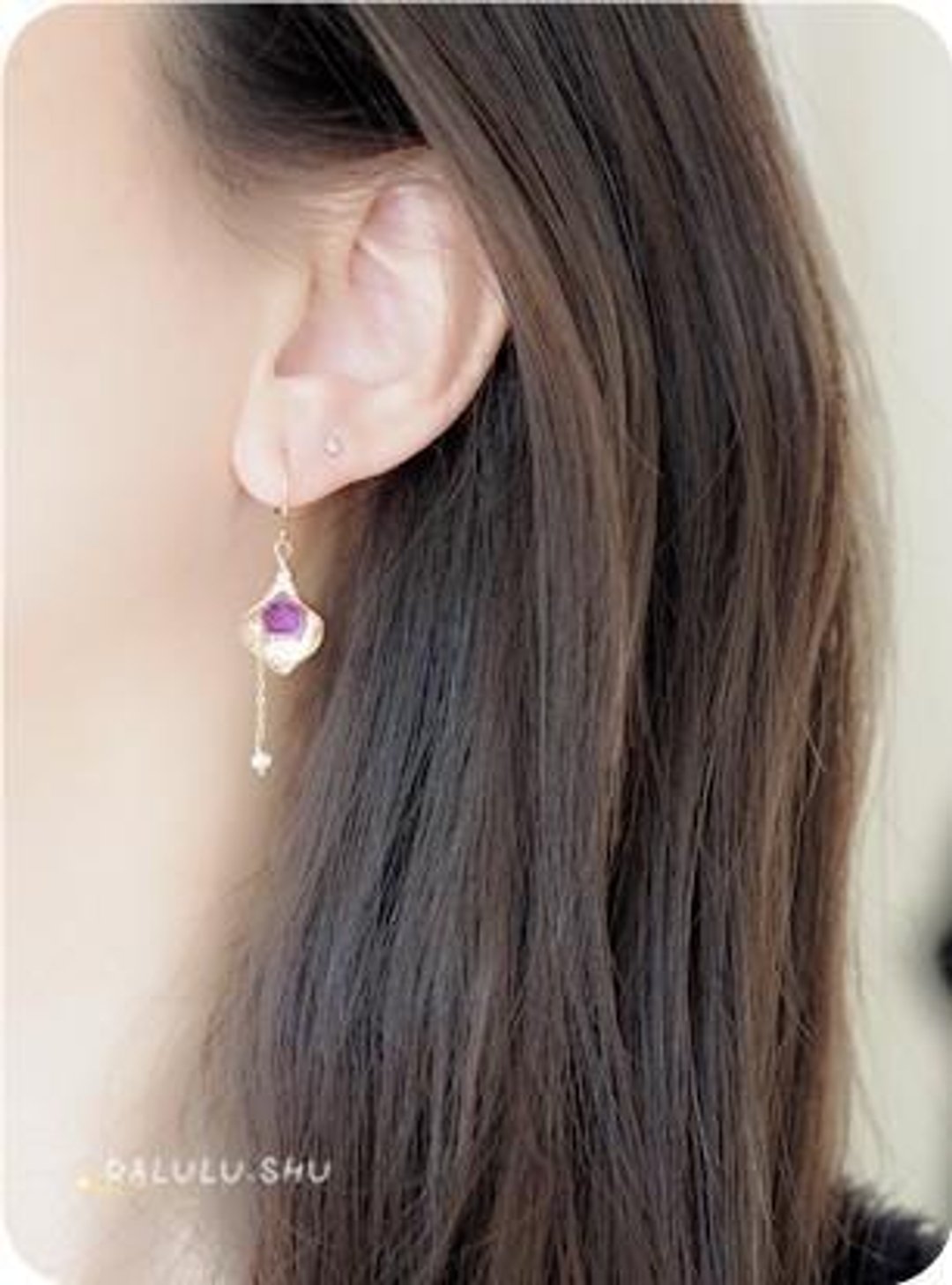Love Fulfillment Love's Guardian Stone Leaf and Amethyst Earrings February Birthstone - 耳环/耳夹 - 宝石 紫色