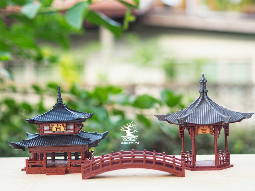 Japanese pavilion model scale model for diorama or home and garden decoration - 摆饰 - 木头 红色