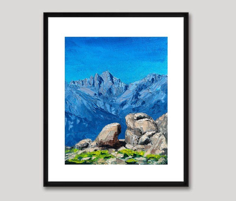 Original Oil Painting On Canvas Mountains Landsacpe Blue Painting Impasto Art - 墙贴/壁贴 - 棉．麻 多色