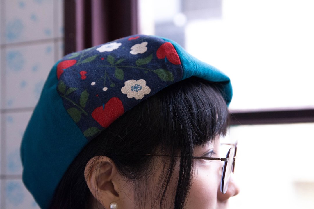 【林檎和歌】手工印花贝蕾帽/贝雷帽/画家帽 - 帽子 - 棉．麻 绿色