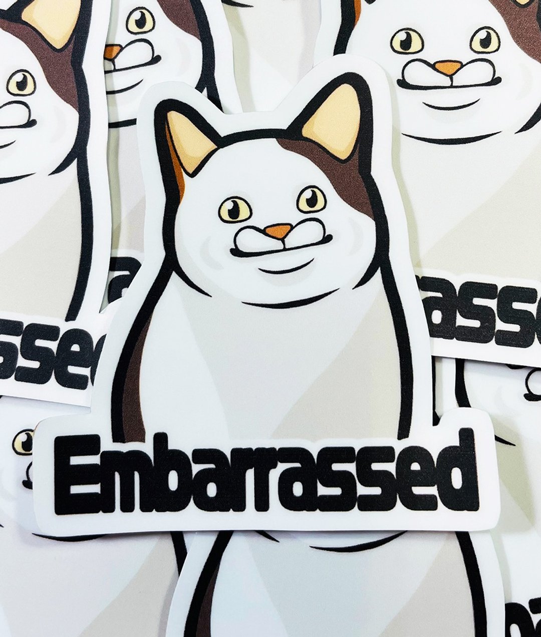 尴尬猫 笑脸尴尬 猫咪 贴纸 -雾面 厚磅 超耐磨贴纸 防刮 防水贴 - 贴纸 - 纸 黑色