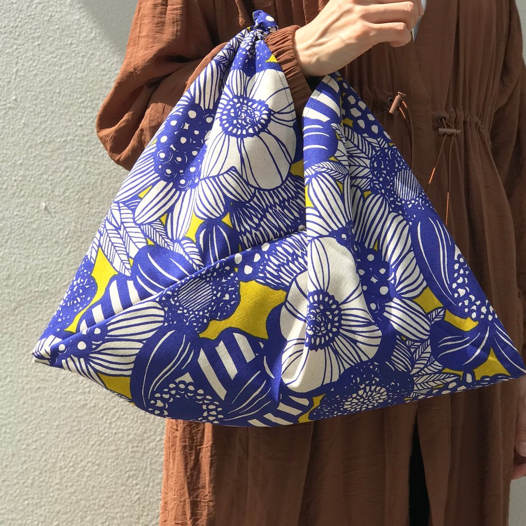 吾妻袋 购物袋 手提包 花花款芥黄色 M size - 手提包/手提袋 - 棉 蓝色