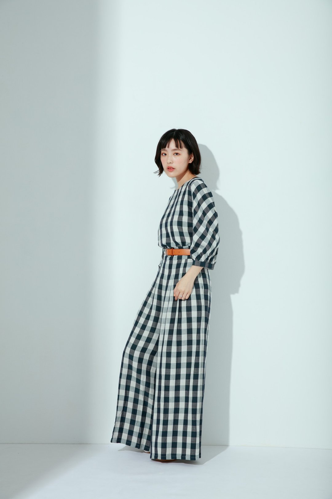 吉尔格子周末宽管格纹长腿裤-松松(绿) - 女装长裤 - 棉 绿色