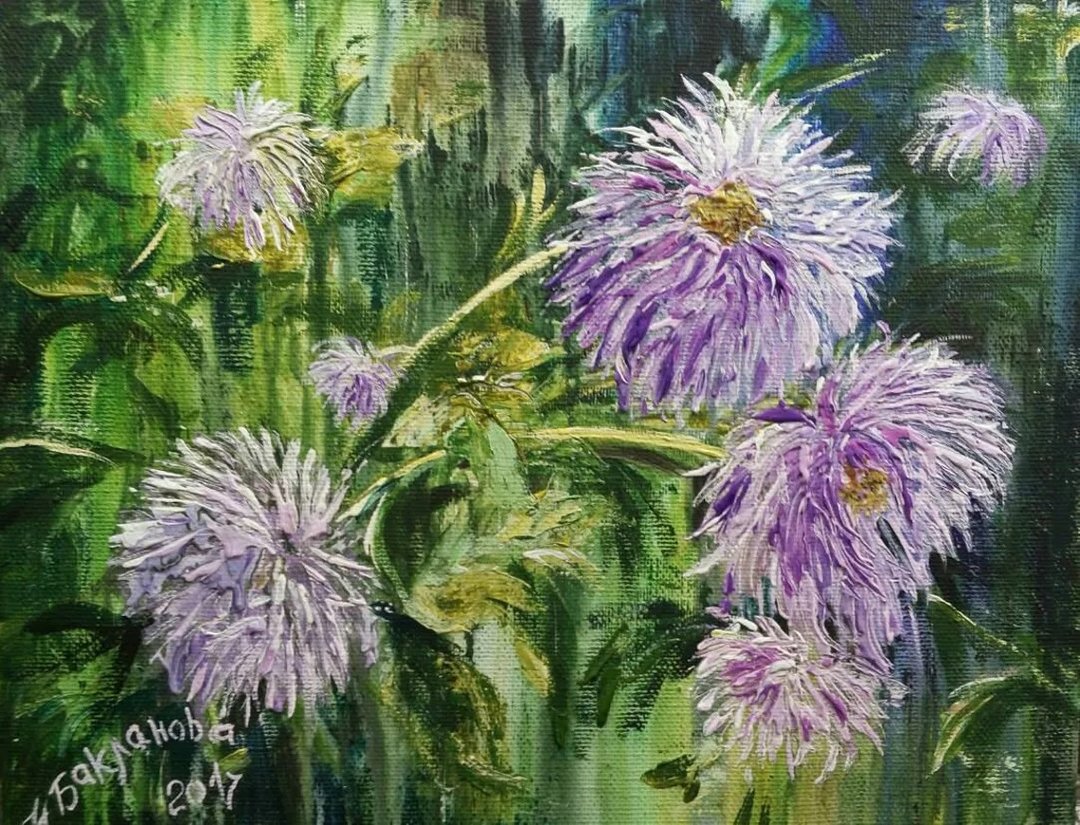 丁香菊花鲜艳色彩原画温柔花艺 - 墙贴/壁贴 - 其他材质 绿色
