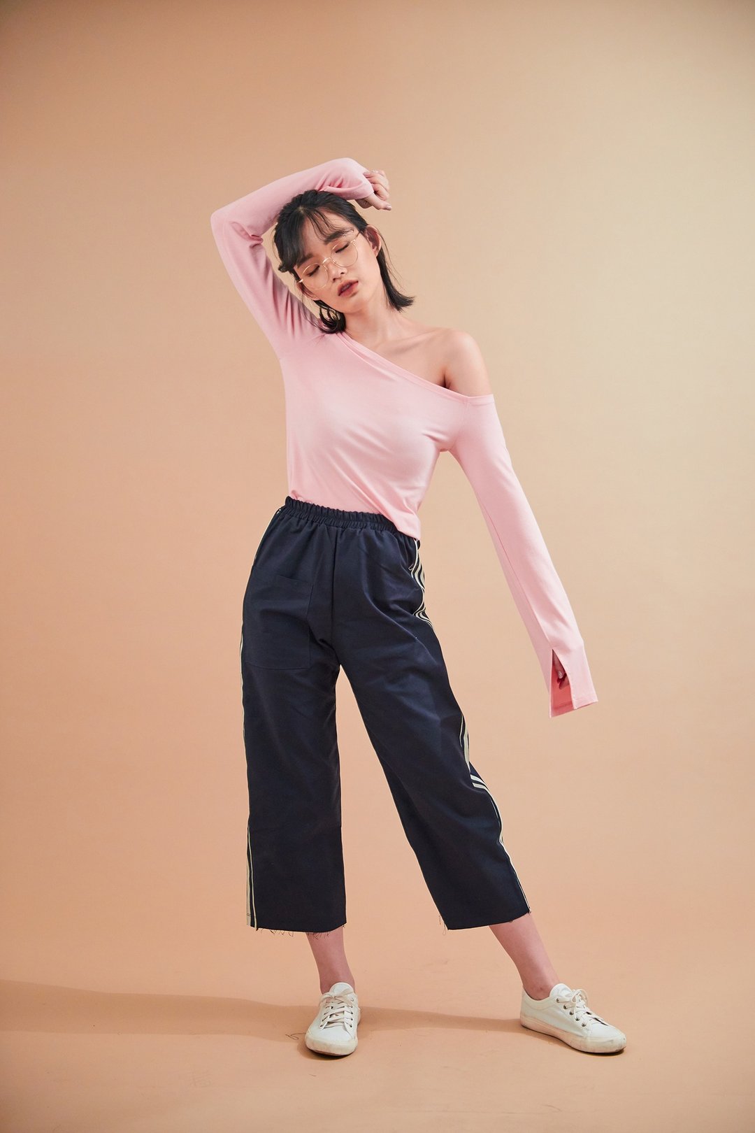 One shoulder top (Pink) - 女装 T 恤 - 棉 粉红色