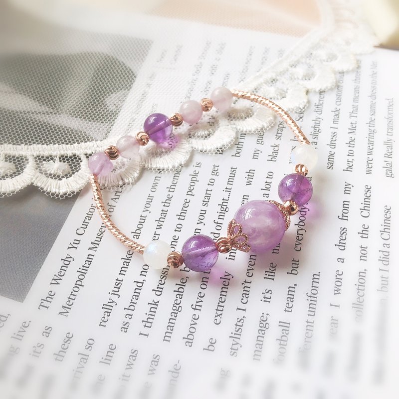 学业 事业 月亮石  紫水晶 弹力 手鈪 手链 手链 手环 定制 - 手链/手环 - 水晶 紫色