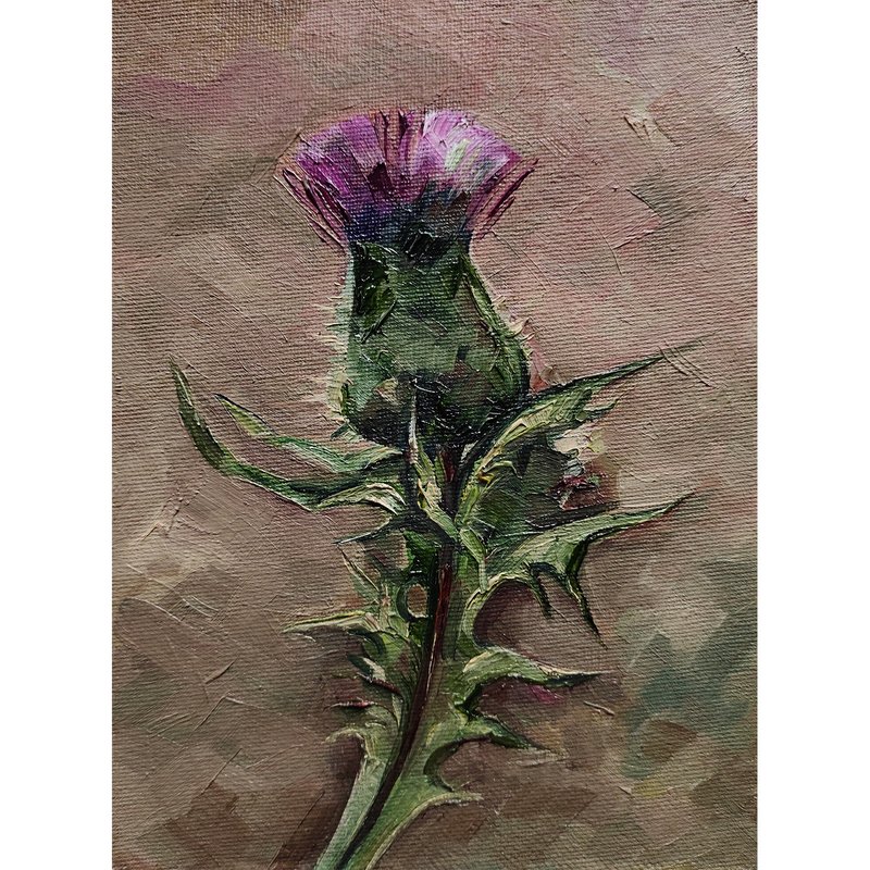 Thistle painting flower hand-painted original painting oil painting Scotland art - 海报/装饰画/版画 - 其他材质 卡其色