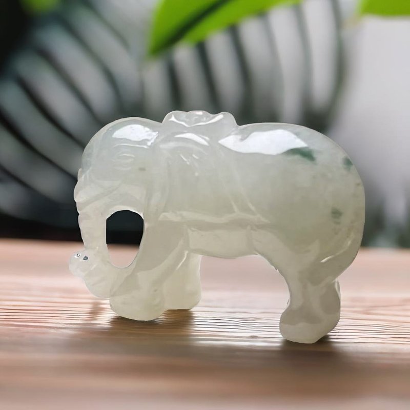 【吉象福寿】冰飘蓝花翡翠大象摆饰 | 天然缅甸玉翡翠A货 | 送礼 - 摆饰 - 玉石 多色