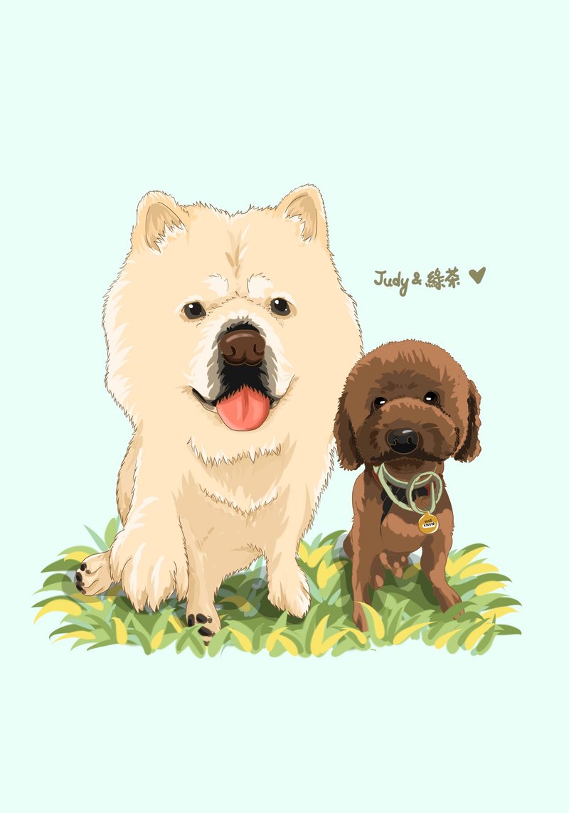 写实风插画∣宠物∣定制化插画绘制 - 订制画像 - 木头 白色