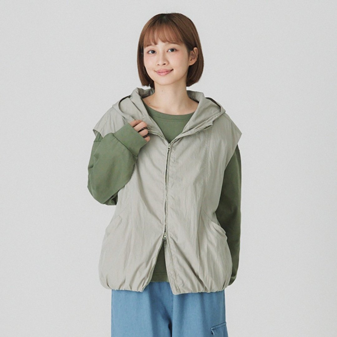 【Simply Yours】连帽车线背心 灰绿F - 女装背心 - 棉．麻 绿色